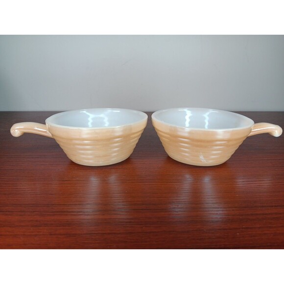 Anchor Hocking Fire King Peach Luster Beehive Handled Soup Bowl Set Of 2 - Picture 1 of 7